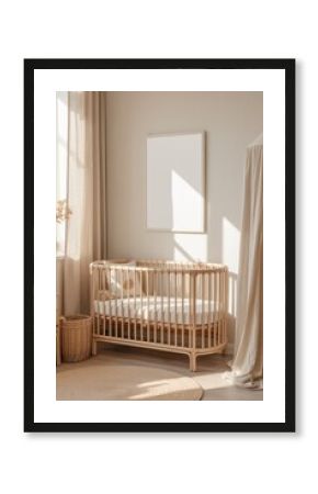Boho Baby Crib Mockup in Neutral Room 
