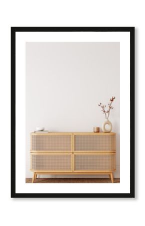 Boho interior style. Wall mockup. Wall art. 3d rendering, 3d illustration