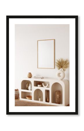 Frame & poster mockup in Boho style interior. 3d rendering, 3d illustration 
