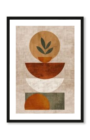 Wall art design featuring a calm, clean, minimalist sage boho pattern with balanced brown and white shapes for harmony