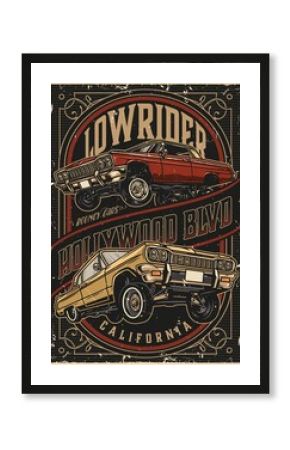 Custom cars vintage colorful poster