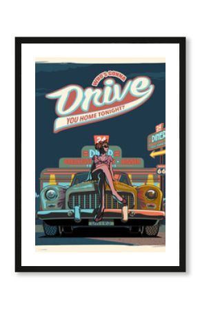 Rockabilly Baby at night illustration