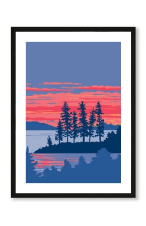 WPA poster art of Rainy Lake in Voyageurs National Park located in Minnesota USA done in works project administration or federal art project style. 