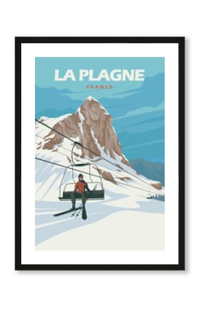 la pagne france ski resort vintage poster illustration design
