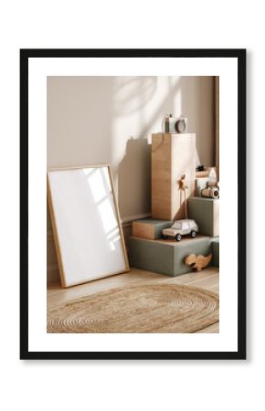 Mock up frame in children room interior background, 3D render