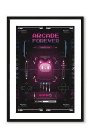 HUD poster, virtual reality style. Futuristic poster with retro games elements. Template for print and web.