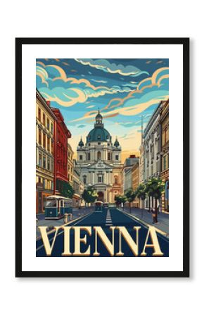 Vienna skyline retro vector travel poster
