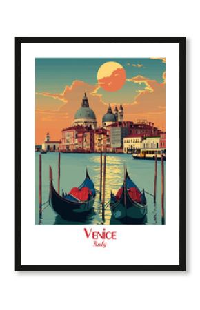 Venezia Poster Ilustration Travel Print Decor Gift Paper Canvas Wall Retro Art