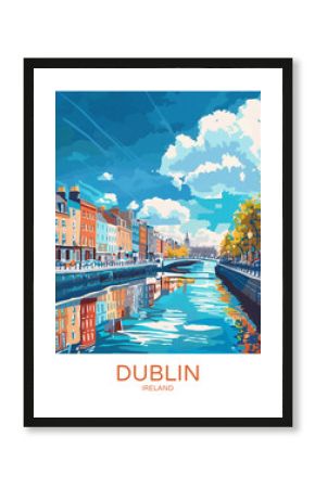 Dublin Ireland Poster Illustration Travel Print Decor Gift Paper Canvas Wall Retro Art