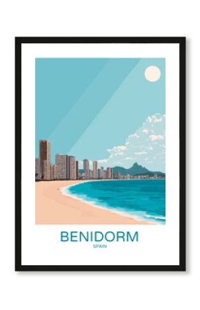 Benidorm Spain Poster Illustration Travel Print Decor Gift Paper Canvas Wall Retro Art