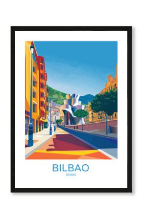 Bilbao Spain Poster Illustration Travel Print Decor Gift Paper Canvas Wall Retro Art