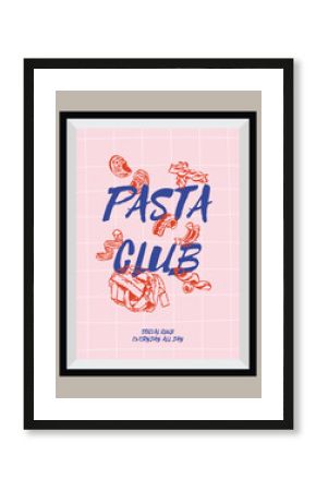 Minimal hand drawn vector Italian cuisine illustration with aesthetic quote in a poster frame. Matisse style illustrations.