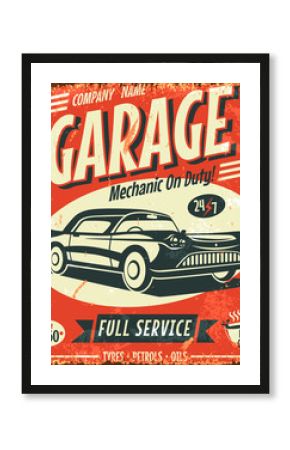 Grunge retro car service sign. Vector illustration.