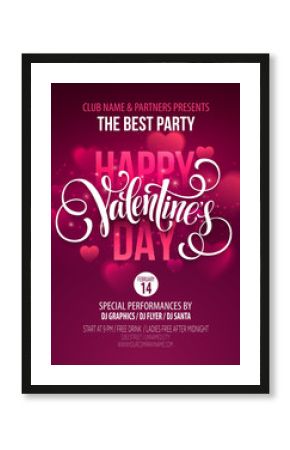 Valentines Day Party Poster Design. Template of invitation, flyer, poster or greeting card. Vector illustration