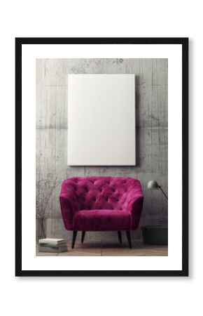 Close up poster, hipster living room, 3d rendering