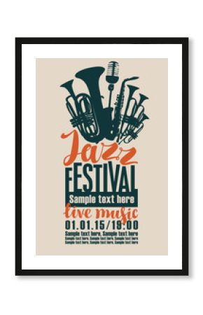 poster for the jazz festival with saxophone, wind instruments and a microphone