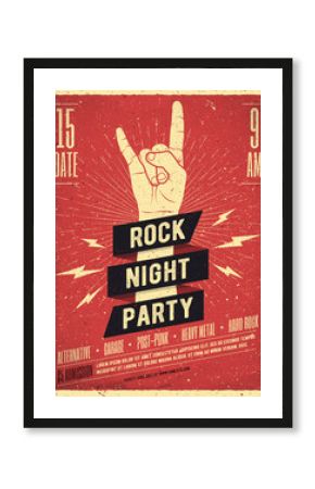Rock Night Party Poster. Vintage Styled Vector Illustration.