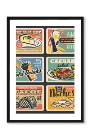 Fast food restaurant retro cards design