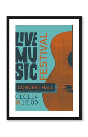 Vector banner or poster for live music festival with guitar in retro style