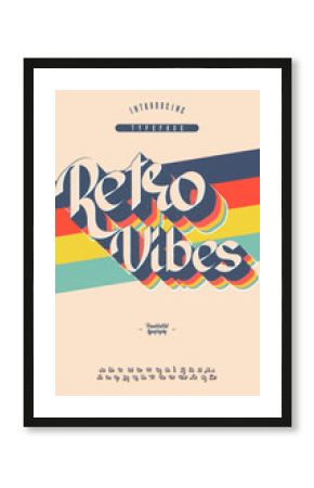 Vector of bold retro font and alphabet. Font with retro colorful layers. Vector illustration.
