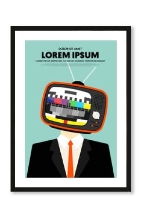 Retro vintage poster decorative with old fashioned TV