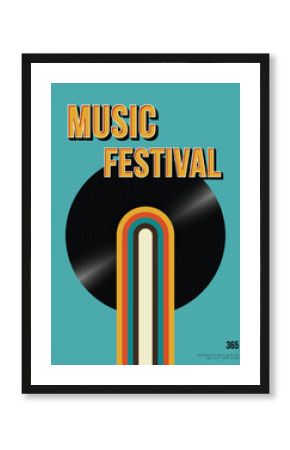 Music poster design template background with vinyl record vintage retro style