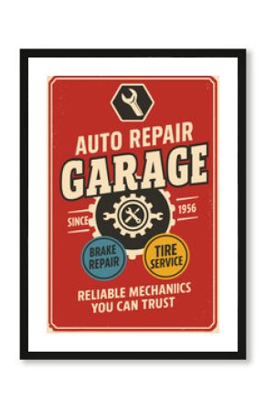 Vintage Car Garage Poster – Retro Auto Repair and Service Sign Template for Classic Vehicle Enthusiasts