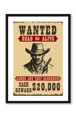 wanted criminal and murderer in vintage monochrome style. reward for capture alive or dead. vector illustration