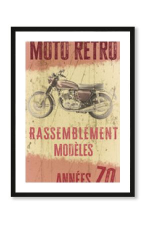 affiche moto rétro année 70, format 16:9, PNG fond transparent 