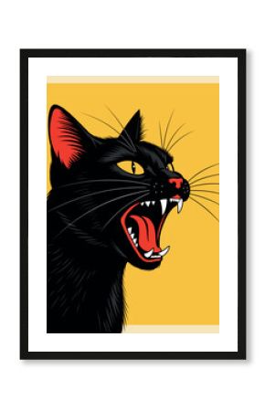 A screaming angry black cat. Retro vector illustration for poster design.
