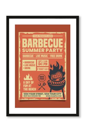 Barbecue Summer Party Vertical Portrait flyer, BBQ invitation poster vector template design