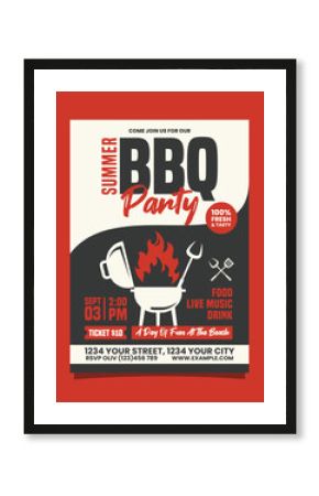 Red and Black Illustrative Summer BBQ Party Vertical Flyer Poster Invitation Template