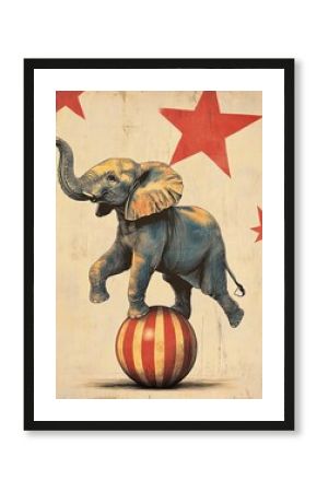 Vintage circus style poster with an elephant