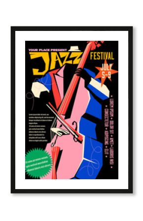 Colorful jazz festival or party flyer or poster design template with abstract jazz payer on black background. Vector illustration