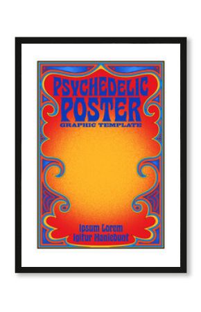 A poster template with a retro psychedelic vibe. Classic 1960s style red, yellow and blue color palette. Similar to San Francisco / Haight Ashbury music posters.