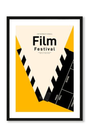 Movie poster design template background with vintage film slate
