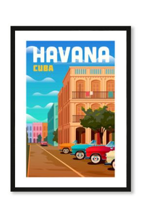 Havana, Cuba Vector travel retro poster