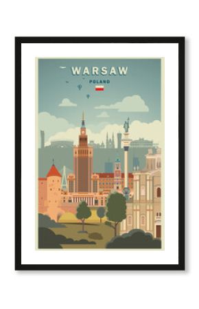 Warsaw city landmarks poster vector arts, Poland