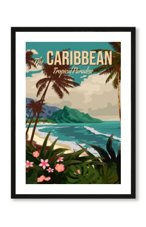 Travel poster Caribbean tropical resort vintage