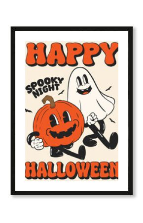 cartoon retro pumpkin and ghost  perfect for your halloween event, tshirt ,gift , and merchandise