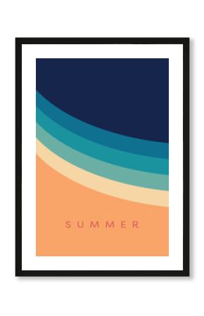 Abstract summer poster print vector template. Minimal design illustration of a beach and the ocean.