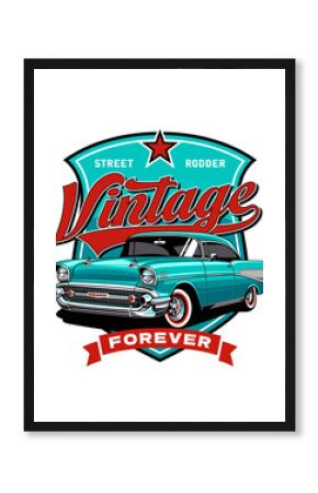 Vintage Forever Car Illustration Design  