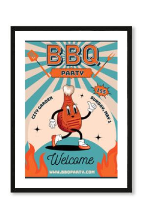 BBQ grill party retro poster