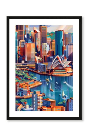 Sydney skyline retro vector travel poster
