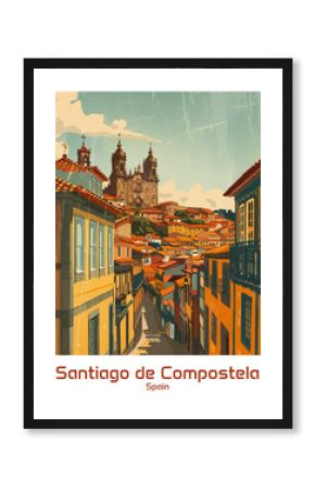 Santiago de Compostela Spain Poster Illustration Travel Print Decor Gift Paper Canvas Wall Retro Art