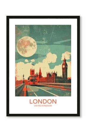 London Skyline Poster Illustration Travel Print Decor Gift Paper Canvas Wall Retro Art