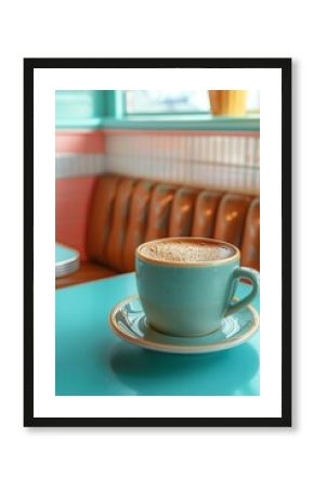 A vintage coffee poster with a retro color palette and classic typography, reminiscent of 1950s diner advertisements