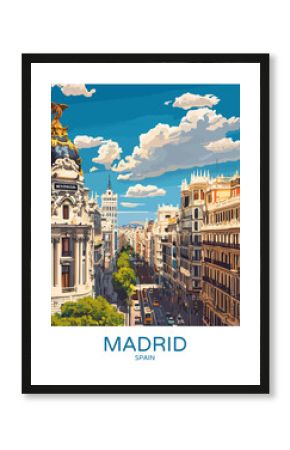 Madrid Spain Poster Illustration Travel Print Decor Gift Paper Canvas Wall Retro Art