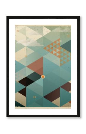 Abstract Retro Geometric Background with clouds