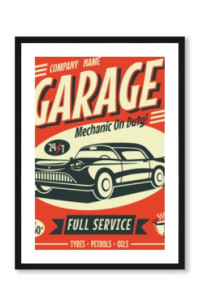 Retro car service sign. Vector illustration.